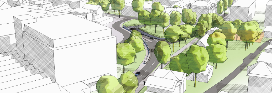 Man sieht eine Visualierung der neuen Kantonsstrasse zum See.